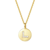 Gold Plated Sterling Silver Initial Pendant Necklace Round Disc CZ Initial Dainty Alphabet Necklace
