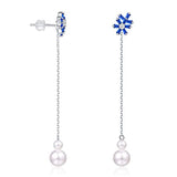 Silver Snowflake Drop Earrings for Women, 925 Sterling Silver Pearl Cubic Zirconia Drop Earrings Gift for Women