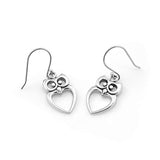 925 Sterling Silver Owl Cut-Out Heart Dangle Hook Earrings
