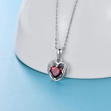 Angel Wing Heart Necklace, S925 Sterling Silver Cubic Zirconia Red Love Heart Pendant Necklace for Women Mothers Day Jewelry Gifts