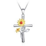  Silver Cross Sunflower Necklace Pendant 