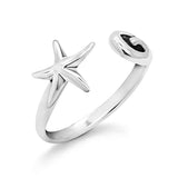 Adjustable Starfish and Wave Open Ring