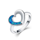 925 Sterling Silver Cubic Zirconia Blue Fire Opal Heart Ring