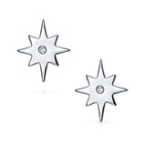 Celestial Shinning North Star Astrology Round CZ Accent Stud Earrings For Women For Teen 925 Sterling Silver