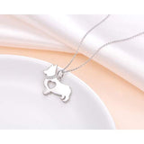 925 Sterling Silver Hollow Heart Corgi Dog Pendant Necklace Jewelry for Women Girls Birthday Gift, 18
