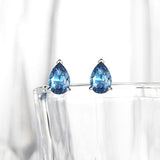 Sterling Silver Blue Topaz Stud Earrings Teardrop Shaped  Birthstone Fine Jewelry For Women Girls