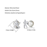Sterling Silver Starfish Pearl Stud Earrings  Cubic Zirconia Earrings for Women