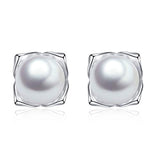 Silver Pearl Flower Stud Earrings