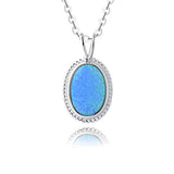 Blue Opal Oval Dainty Delicate Necklace 