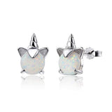 Silver Unicorn Opal Stud Earrings 