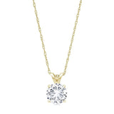 14K Gold  Round 4 Prong Moissanite Pendant Necklace with 18 Inch Chain For Women