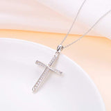 925 Sterling Silver Cubic Zirconia Cross Necklace Crucifix Pendant, Christian Religious Jewelry Gift for Women