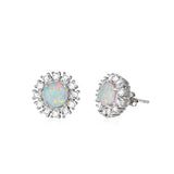 Silver White Opal Stud Earrings