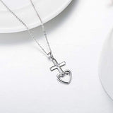 925 Sterling Silver Cross Necklace, heart Cross Pendant for Women Religious Jewelry