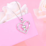925 Sterling Silver Love Heart Cute Pig Pendant Necklace for Women Girls