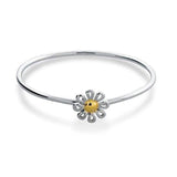Minimalist Simple Two Tone Gold Plated Daisy Flower Bangle Bracelet For Women For Girlfriend 925 Sterling Silver