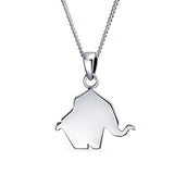 3D Small Origami Elephant Zoo Animal Pendant Necklace For Women For Teen Polished 925 Sterling Silver