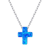 Lab Created Blue Opal Cross Pendant