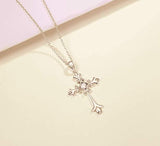 925 Sterling Silver  Infinity Cross Pendant Necklace CZ Fine Jewelry for Women