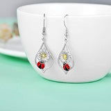 S925 Sterling Silver Dangle Drop Ladybug daisy Earrings Jewelry Gifts for Women Girls Birthday