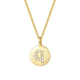 Gold Plated Sterling Silver Initial Pendant Necklace Round Disc CZ Initial Dainty  Alphabet Necklace