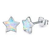 Silver Opal Star Stud Earrings 
