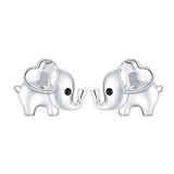  Silver Cute Elephant  Animal Stud Earrings with  Swarovski Crystals
