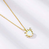 S925 Sterling Silver Horseshoe Necklace with White Opal 14K Gold Plated Sun Pendant Lucky U Jewelry for Women