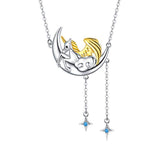 Silver Cute Unicorn on The Moon Pendant Necklace 