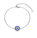 Sterling Silver Round Evil Eye  Bracelet, Blue Cubic Zirconia Bracelet for Women Ladies
