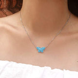 Sterling Silver Created Turquoise Butterfly Pendant Necklace Fine Jewelry