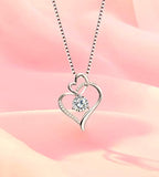Love Heart Pendant Necklace  Cubic Zirconia for Women White Gold Plated Silver Necklaces
