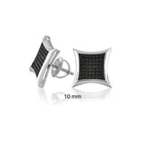 Black Square CZ Micro Pave Cubic Zirconia Kite Stud Earrings For Men 925 Sterling Silver Screwback