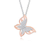 Silver Butterfly Necklace with CZ Heart Pendant
