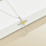 S925 Sterling Silver Cross Sunflower Pendant Necklace Jewelry for Women Teens Birthday Gift