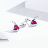 Red Heart Guardian Wing Silver Stud Earring Heart-shape CZ Ear Pin 925 Sterling Silver Wedding Luxury Jewelry
