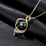 Infinity heart shape yellow gold plated  Crystal Zircon Nature  Freshwater Pearl Pendant S925 Sterling Silver Necklace