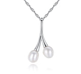 Double Freshwater Pearl Pendant white gold plating Sterling silver necklace accessories