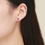 Romantic New 925 Sterling Silver Heartbeat Shape Pink Red CZ Stud Earrings for Women Fashion Silver Jewelry