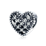 925 Sterling Silver Reticular Heart Beads Charm For Bracelet  Fashion Jewelry For Women