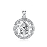 Small House Pendant S925 Sterling Silver Necklace Drops Oil Animal Footprint Jewelry