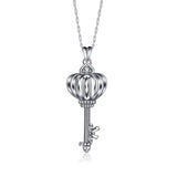 S925 sterling silver Ribbon Bow  pendant crown key necklace jewelry