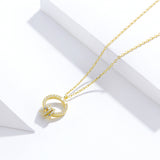 S925 Sterling Silver Geometric Circle Pendant Necklace Gold Plated Zircon Necklace