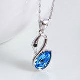 S925 Sterling Silver Austrian Crystal Swan Necklace Pendant Jewelry Wholesale