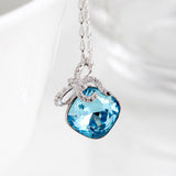 S925 sterling silver Ribbon Bow pendant necklace Austrian crystal jewelry wholesale jewelry