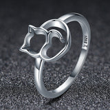 S925 Sterling Silver Naughty Kitten Ring Oxidized Ring