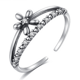Sunflower Adjustable Ring Wholesale 925 Sterling Silver CZ Flower Band Jewelry