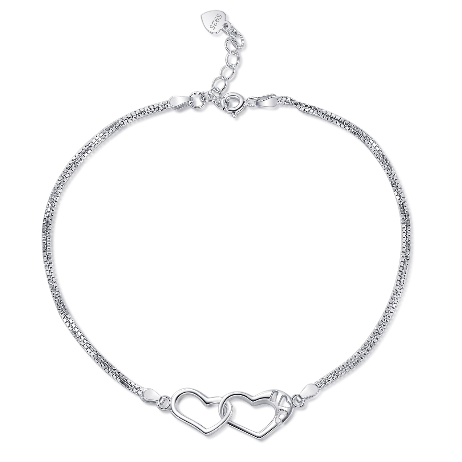 Two Double Heart Linked Bracelet Adjustable Chain Women Bracelet