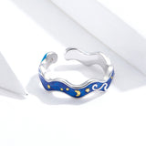 S925 sterling silver Van Gogh star ring platinum and gold plated epoxy ring