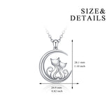 Double Cat & Moon Necklace Curved Moon Animal Silver Necklace
